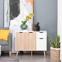Aparador para Salón con 3 Puertas y Cajón Mueble Auxiliar para Salón Cocina Dormitorio 90x30x72 cm Blanco y Natural - details 1