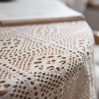 Mantel de crochet beige decorativo hueco, cubierta rectangular para mesa de comedor con borlas, decoración estética para salones de bodas - details 8