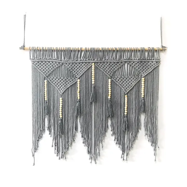 Colgante de pared de macramé tejido a mano, cuerda de algodón Bohemia, tapiz Boho, decoración del hogar, gris - 1