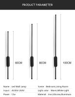Lámpara de Pared Nórdica Moderna LED Luz Larga para Decoración de Sala Dormitorio y Baño PARKSON Metal Aluminio y Hierro con Pintura Control Remoto o Apps 85-265V - details 1