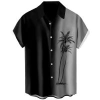 Camisa hawaiana de manga corta de árbol de coco para hombre, ropa holgada de gran tamaño para verano, camisa de playa con botones de solapa, Tops informales - details 1