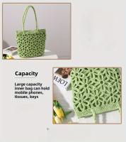 Bolso de Playa de Paja Tejido con Diseño de Flor Hueca Ligero, Duradero, Cierre de Cremallera, Perfecto para Fiestas de Verano y Salidas - details 3