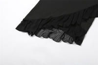BUNO Vestido asimétrico con cuello halter para mujer, minivestido liso sin mangas con hombros descubiertos y costuras, ropa de fiesta concisa - details 13