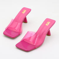 Sandalias de gran tamaño de color sólido versátiles de estilo coreano con tiras transparentes de punta cuadrada y tacones altos - details 14