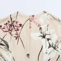 OUWU- Vestido Midi De Satén Con Estampado Floral Para Mujer De, Escote En V, Mangas Cortas, Detalles Plisados, Abertura En La Espalda, Cremallera Invisible, Vestido De Primavera Y Verano, Nueva Falda Elegante Informal - details 4