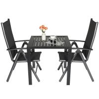 Mesa de comedor al aire libre Mesa de patio de láminas de aluminio y grano de madera resistente a la intemperie, 75x75x73cm rectangular de jardín para patio trasero - details 3