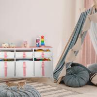 Caja de Juguetes para Niños Cómoda de 6 Cajones Material de Poliéster Blanco y Rosa - details 5