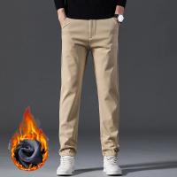 Pantalones informales de invierno para hombre, pantalones cálidos de felpa de estilo clásico para negocios, pantalones de piel gruesa Regular, pantalones formales rectos elásticos de lana para hombre - details 12