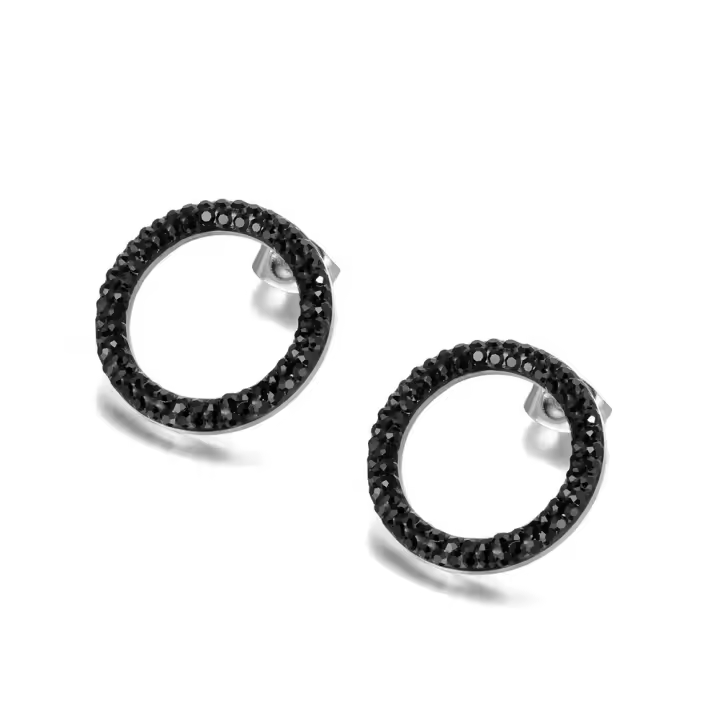 Pendientes De Acero Inoxidable JeeMango Forma Redonda Color Rosa Oro Cristal De Arcilla Blanca/Negro Regalo De Navidad Para Mujer - 1
