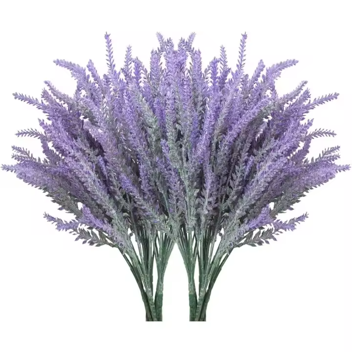 10 paquetes de flores falsas, lavanda artificial, plantas sintéticas de plástico para decoración del hogar, boda, cocina, jardín, patio, porche, ventana, centros de mesa de oficina, decoraciones para interiores y exteriores, color púrpura - 1