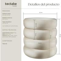 Taburete Almacenaje Bouclé, Carga: 120 kg, MDF, Puff Almacenaje, Taburete Dormitorio, Reposapies Puff, Zapatero Entrada Recibidor, Asiento Acolchado, Ideal Salón Hogar - 42 x 47 cm Crema - details 39