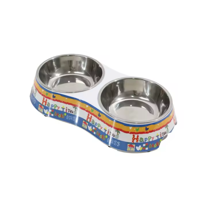Cuencos dobles de acero inoxidable para alimentación de mascotas, cuenco portátil de comida para perros con dibujos animados, antideslizante, antigolpes, dispensador de alimentador para gatos y gatitos - 1