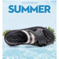 Sandalias de piel auténtica para hombre, chanclas de playa con amortiguación de aire, de diseñador, con hebilla, envueltas en el tobillo, de marca - details 0