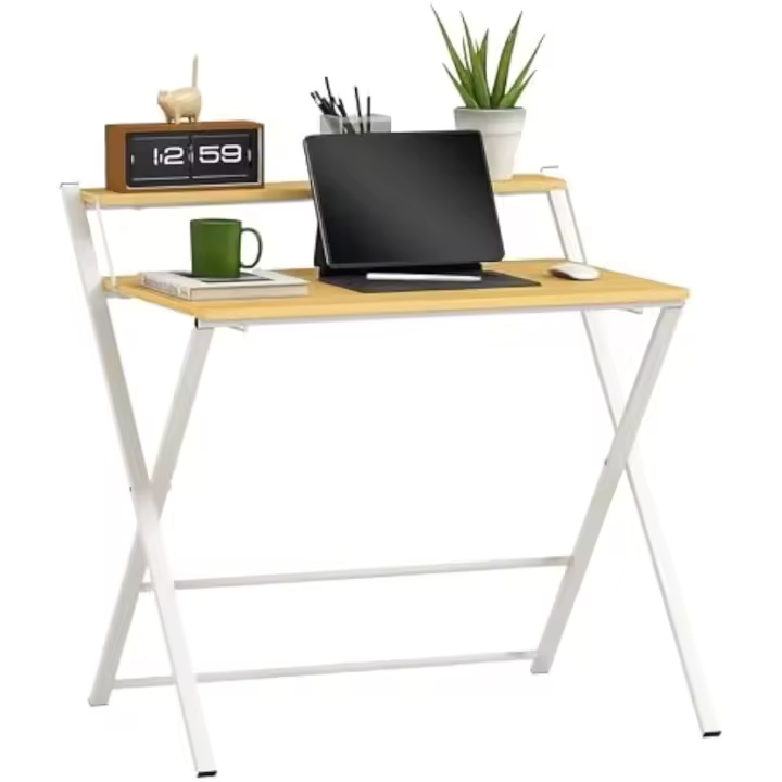 Escritorio Plegable Mesa de Escritorio Plegable con Estante Abierto Escritorio Pequeño para Estudio Hogar Oficina 86x66x82 cm Natural - 1