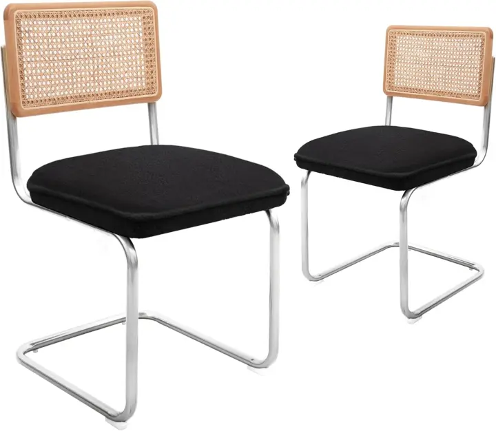Pack de 2 Comedor Tapizadas, Sillas de Cocina Modernas con Patas de Metal, Gran Estabilidad y Capacidad de Carga, Blanco, Ratán, Vellón, Espuma - 1