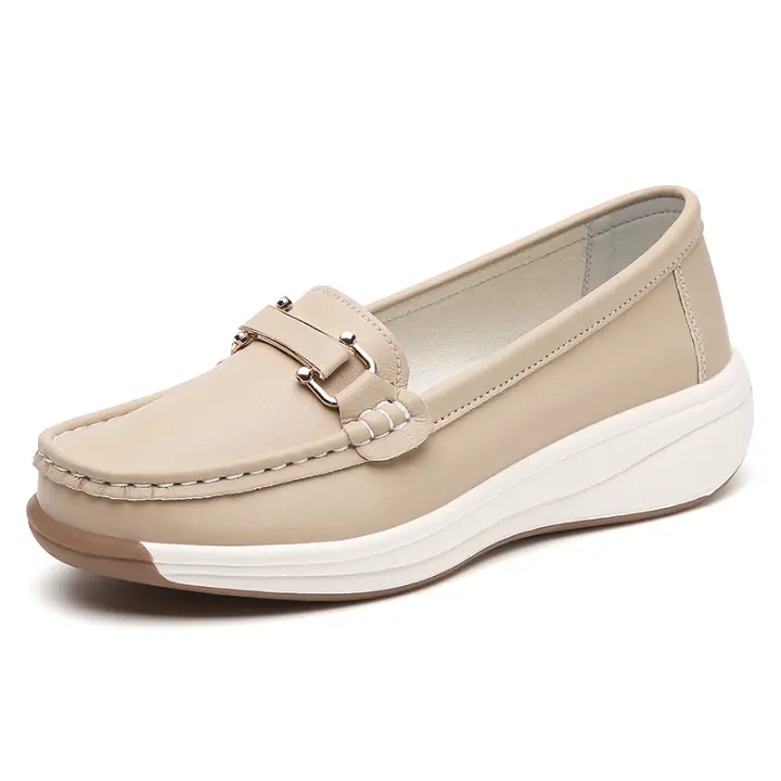 Mocasines informales suaves para mujer, zapatos planos para caminar, calzado de cuero cómodo sin cordones - 1