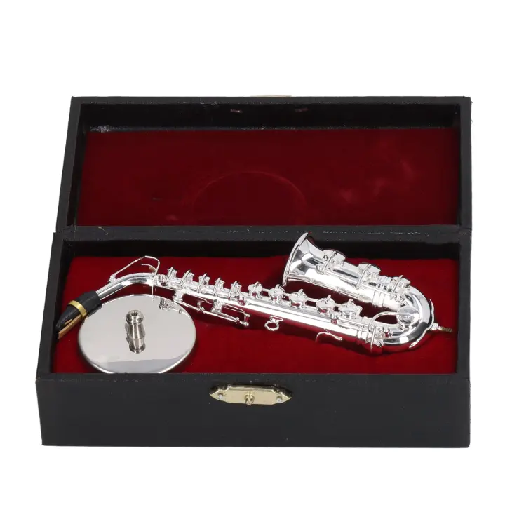 Adornos de saxofón Alto, Mini decoración de saxofón, modelo de instrumento Musical, regalo con Base de caja de 14cm - 1