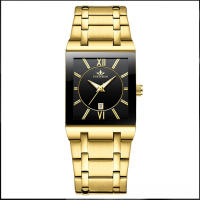 Galvanoplastia calendario empresarial cuarzo impermeable pequeña pepita de oro cuadrado hombre acero correa reloj - details 5