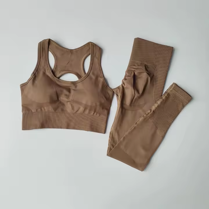 Conjunto de Yoga Sin Costuras Conjunto Deportivo para Mujer de Nylon Sólido con Cuello Redondo - 1