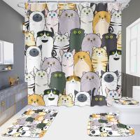 Cortina de Ducha de Gato de Dibujos Animados Best-seller Pieza de Cuatro Piezas Impermeable Sin Perforación para Partición de Baño de Hotel - details 2