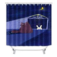 Cortina de Ducha de Gato de Dibujos Animados Best-seller Pieza de Cuatro Piezas Impermeable Sin Perforación para Partición de Baño de Hotel - details 1