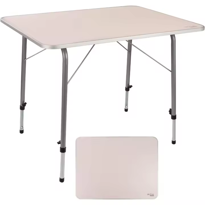Mesa plegable camping, Mesa altura regulable, Mesa camping, 80x60x50-69 cm, estructura aluminio, Ø22 mm, color malva, Mesa ligera, Mesa auxiliar (52868) - 1