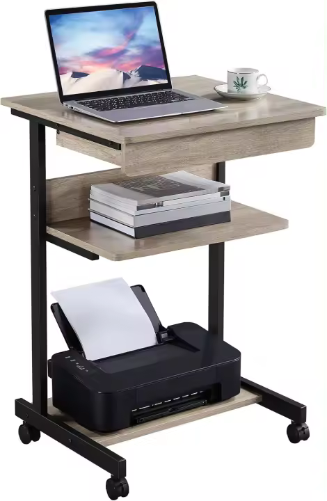 Mesa Ordenadora Pequeña con Ruedas Escritorio de Juegos con Cajón Espacio Límite Negro Madera Clara - 1