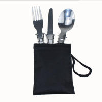 Juego de cubiertos portátiles de acero inoxidable, cubiertos plegables para acampar al aire libre, viajes, Picnic, cuchillo, cuchara, tenedor, vajilla, 3 piezas por juego - details 2