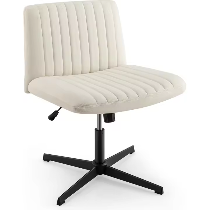 Silla Escritorio sin Brazos, Silla de Oficina con Tela de Lino, Mecedora 120 ° , Altura Ajustable, Silla Tocador con Piernas Cruzadas Estudio Dormitorio Oficina, 71 x 66 x 78-91,5 cm - 1