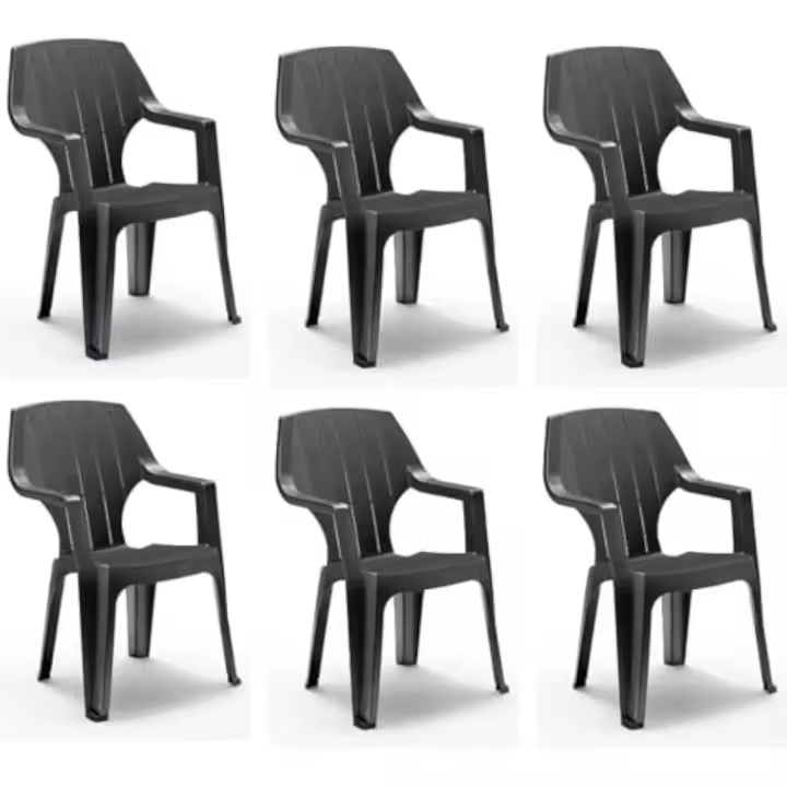 Juego de sillas de jardín apilables de plástico para exteriores con efecto madera (Antracita New) - 1