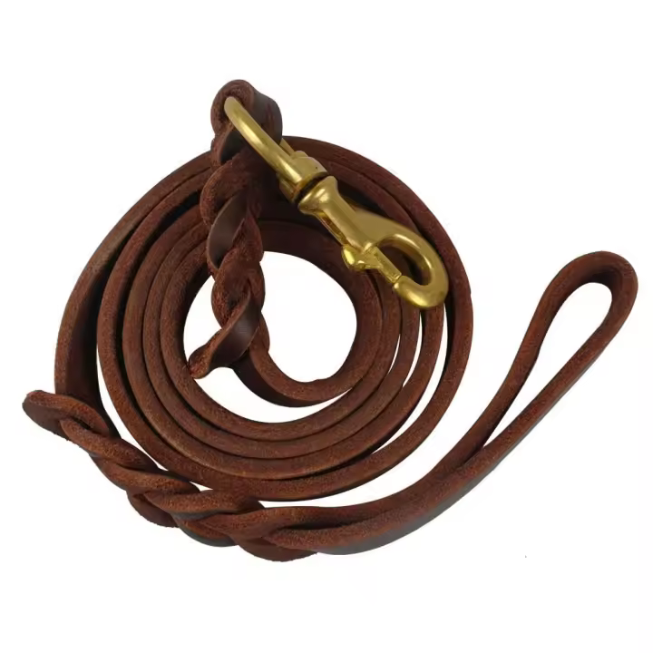 Productos para mascotas con gancho de cobre, correa de cuero trenzada para perro, cuerda de tracción larga y suave para perro, marrón duradero para exteriores - 1