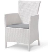 Sillón de jardín para exterior e interior con cojín incluido, Resina con acabado de ratán plano, Color Blanco - details 2