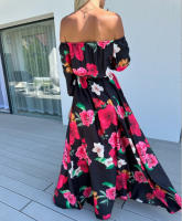 Vestido de mujer, falda larga, novedad de verano, estilo de vacaciones junto al mar, vestido estampado con cuello de una línea - details 12