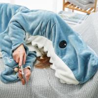 TRAFZA-pijama holgado de franela para niños y adultos, saco de dormir de tiburón de dibujos animados, una pieza, manta para el hogar, lindo chal de tiburón, regalo - details 4