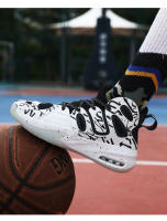 Cuero antideslizante y resistente al desgaste zapatillas de combate real versátil medio-top zapatos de baloncesto blanco y negro - details 18