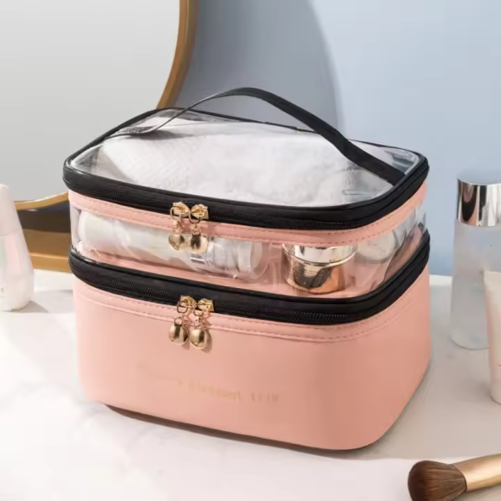 Caja de cosméticos transparente impermeable, bolsa de almacenamiento de artículos de tocador de viaje de PVC PU, bolsa de maquillaje con separación de ropa seca y húmeda - 1