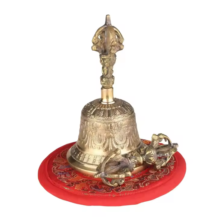 Campana de mano de bronce budista tibetano con relleno Vra para oración de meditación - 1