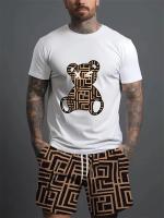 Conjunto informal de verano para hombre, pantalones cortos de playa para deportes al aire libre, moda urbana, estampado de oso, camiseta de manga corta ligera, 2025 - details 5