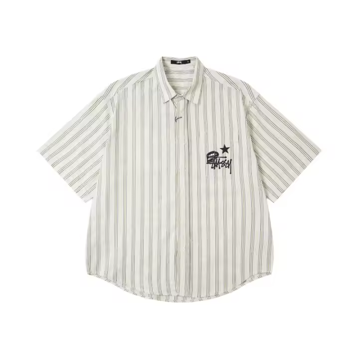 Polo de corte recto y holgado de marca de moda americana, tejido de doble brillo de puro algodón con logotipo bordado clásico, camisa de manga corta sin cuello para hombre, nueva camiseta informal de estilo veraniego para parejas - 1