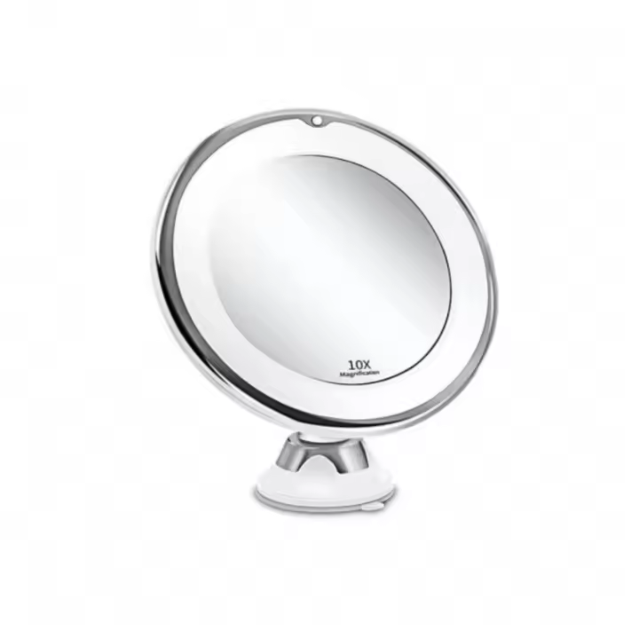 Espejo de maquillaje de viaje con aumento Flexible de 10x, pantalla táctil, luz LED regulable, espejo de escritorio, ventosa inferior, 3 modos de iluminación de colores - 1