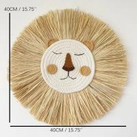 Decoración de pared de León hecha a mano, hilo de algodón, paja tejida, cabeza de Animal, adorno colgante de pared para guardería, decoración de habitación de bebé, 40cm - details 1