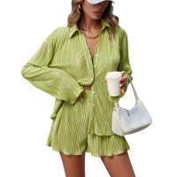 Conjunto de Pantalones Cortos Sueltos Informales para Mujer Traje Elegante de Dos Piezas Color Liso - details 5