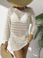 Elegante Cubierta de Punto con Cuello Redondo y Manga Larga Vestido de Playa de Ligero para Verano con Diseño Hueco, Protección Solar, Tela Transpirable - details 16