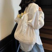 Con cinta de encaje, bolso tejido de Color sólido, bolso de mano, bolso de playa, bolso de playa con agujeros, bolso de hombro hueco de gran capacidad, compras - details 4