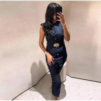 Cinturón de Denim Largo OUWU Vestido Elegante sin Mangas con Cintura Ancha - details 17