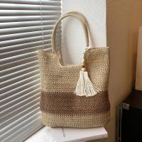 Bolso de verano con asa superior, bolsa de gran capacidad hecha a mano, de Color de contraste con borlas, para vacaciones en la playa - details 1