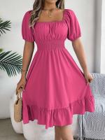 Elegante Vestido de Verano 2024 para Mujeres Cuello Cuadrado Corto Mangas Cortas con Volante - details 11