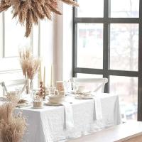 Fiesta de boda estilo granja, mantel de cocina navideño, textura suave plisada, blanco - details 0