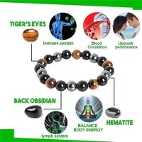 Pulsera de cuentas de piedra de obsidiana de hematita magnética para mujer con ojo de tigre natural para hombre, joyería de energía espiritual - details 0