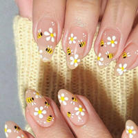 24 Piezas De Uñas Postizas Cortas Cuadradas Estilo Francés Con Flores + 1 Pegamento + 1 Lija Para Uñas - details 8